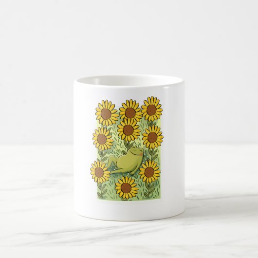 Cute Whimsical Frog And Sunflowers Illustration Koffiemok (Center)