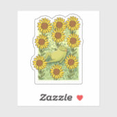 Cute Whimsical Frog And Sunflowers Illustration Sticker (Vel)