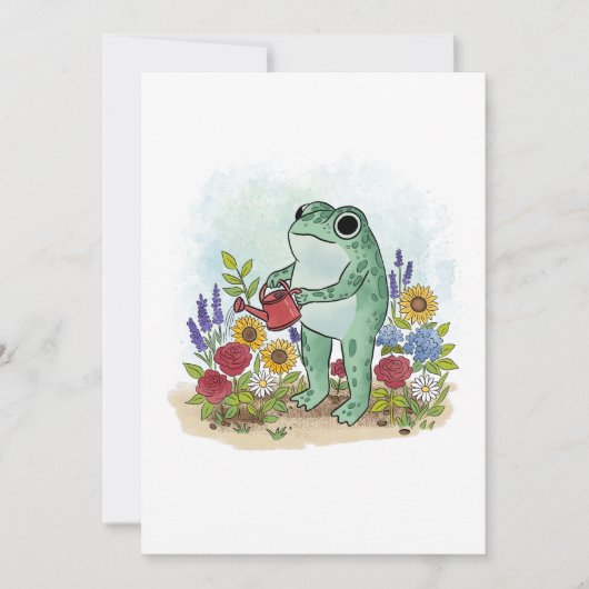 Cute Whimsical Frog In Flower Garden Illustration Kaart (Voorkant)