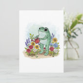 Cute Whimsical Frog In Flower Garden Illustration Kaart (Staand voorkant)