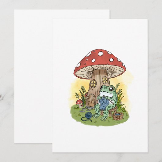 Cute Whimsical Frog Knitting Illustration Kaart (Voorkant / Achterkant)