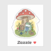 Cute Whimsical Frog Knitting Illustration Sticker (Vel)