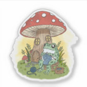 Cute Whimsical Frog Knitting Illustration Sticker (Voorkant)