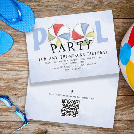 Cute Whimsical Fun Pool Party QR Code Social Media Kaart
