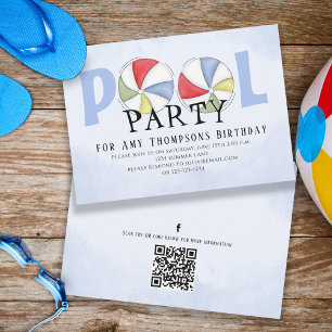 Cute Whimsical Fun Pool Party QR Code Social Media Kaart