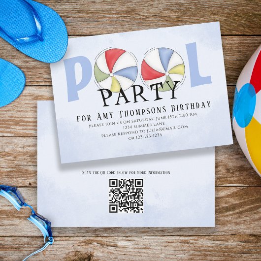 Cute Whimsical Fun Pool Party Summer QR Code Kaart