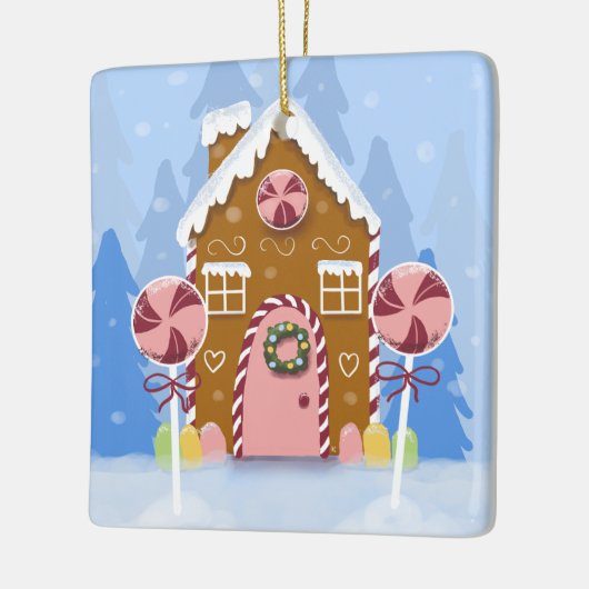 Cute Whimsical Gingerbrood House Blue Ornament (Links)