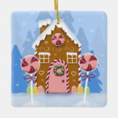 Cute Whimsical Gingerbrood House Blue Ornament (Voorkant)