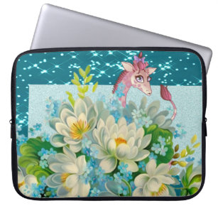 Cute Whimsical Giraffe - Blooming Flowers Laptop Sleeve