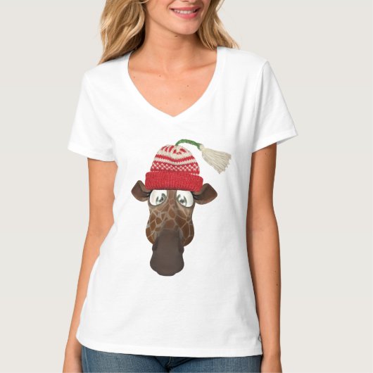 Cute Whimsical-Giraffe in het Pet van de winter T-shirt (Voorkant)