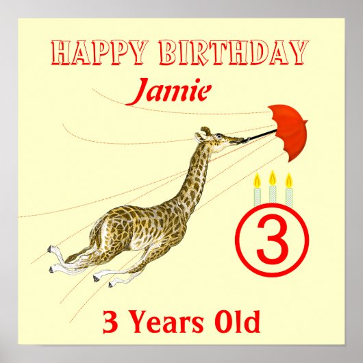 Cute Whimsical Giraffe Paraplu Verjaardags poster (Voorkant)