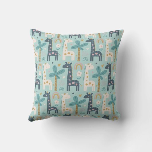 Cute Whimsical Giraffe Pattern in Pastel Blue Kussen (Achterkant)