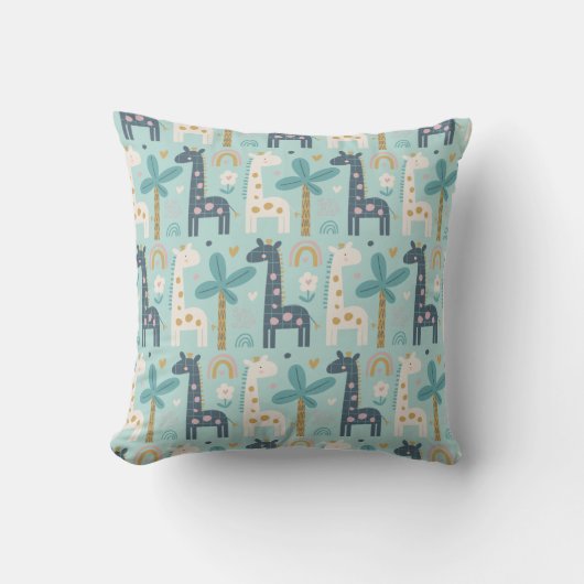 Cute Whimsical Giraffe Pattern in Pastel Blue Kussen (Voorkant)