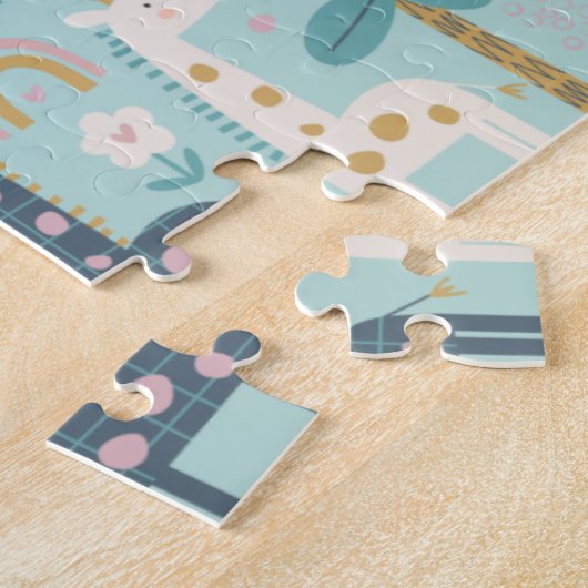 Cute Whimsical Giraffe Pattern in Pastel Blue Legpuzzel (Zijkant)