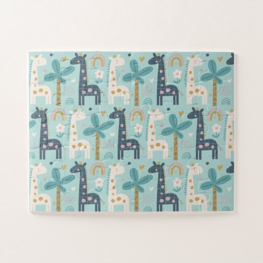 Cute Whimsical Giraffe Pattern in Pastel Blue Legpuzzel (Horizontaal)