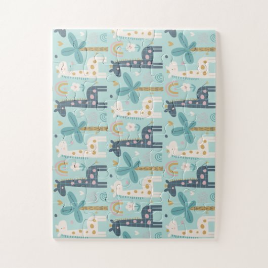 Cute Whimsical Giraffe Pattern in Pastel Blue Legpuzzel (Verticaal)