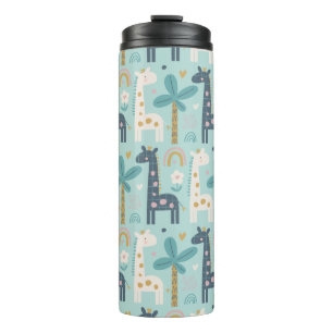 Cute Whimsical Giraffe Pattern in Pastel Blue Thermosbeker