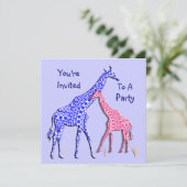Cute Whimsical Giraffe Pink Blue Party Invitation Kaart (Staand voorkant)