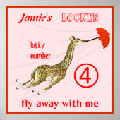 Cute Whimsical Giraffe Umbrella Locker Poster (Voorkant)