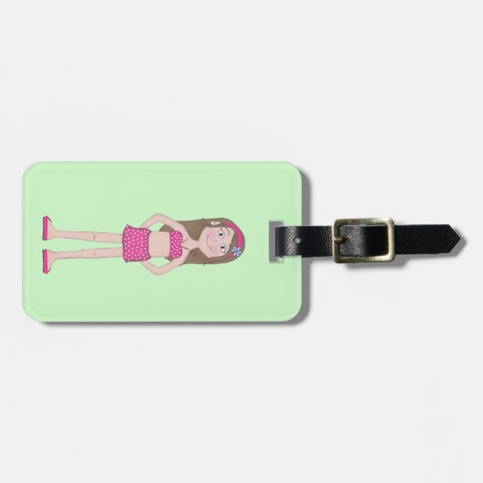 Cute Whimsical Girl Cartoon Drawing Bagagelabel (Voorkant horizontaal)