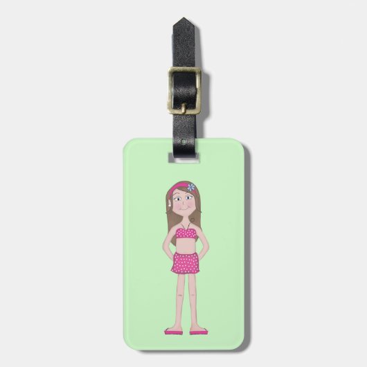 Cute Whimsical Girl Cartoon Drawing Bagagelabel (Voorkant verticaal)