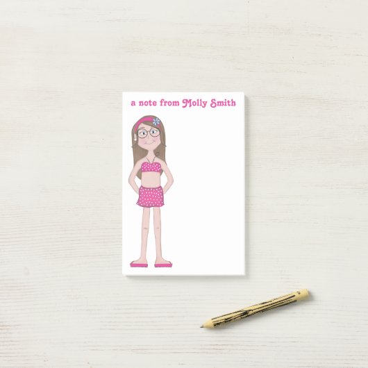 Cute Whimsical Girl Cartoon Drawing Post-it® Notes (Op bureau)