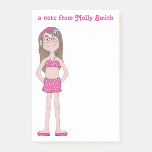 Cute Whimsical Girl Cartoon Drawing Post-it® Notes (Voorkant)