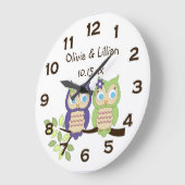 Cute Whimsical Girl Owl Twins Wall Clock Grote Klok (Hoek)
