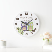Cute Whimsical Girl Owl Twins Wall Clock Grote Klok (Huis)
