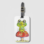 Cute Whimsical Green Frog op Toadstool Bagagelabel (Voorkant (verticaal))