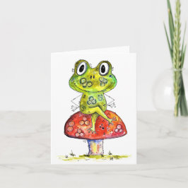 Cute Whimsical Green Frog op Toadstool Kaart