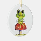 Cute Whimsical Green Frog op Toadstool Keramisch Ornament (Rechts)