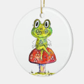 Cute Whimsical Green Frog op Toadstool Keramisch Ornament (Links)