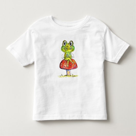 Cute Whimsical Green Frog op Toadstool Kinder Shirts (Voorkant)