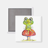 Cute Whimsical Green Frog op Toadstool Magneet (Voorkant / Achterkant)