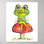Cute Whimsical Green Frog op Toadstool Poster (Voorkant)