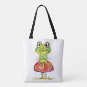 Cute Whimsical Green Frog op Toadstool Tote Bag (Achterkant)