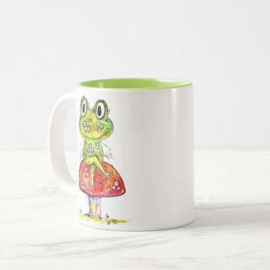 Cute Whimsical Green Frog op Toadstool Tweekleurige Koffiemok