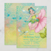 Cute Whimsical Green Turquoise Dragonfly Birthday Kaart (Voorkant / Achterkant)