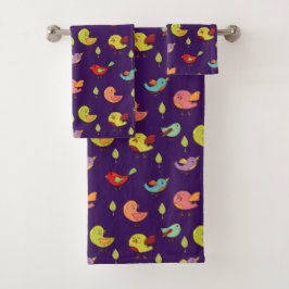 Cute Whimsical Hand Drawn Birds Pattern Bad Handdoek