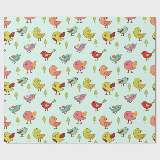 Cute Whimsical Hand Drawn Birds Pattern Cadeaupapier (Vlak)
