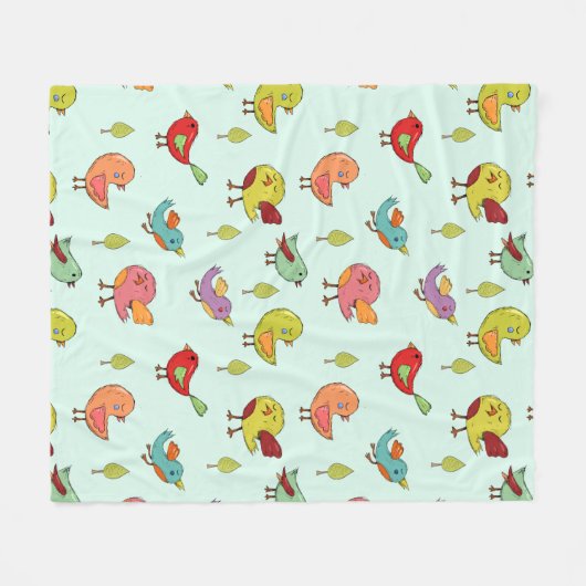 Cute Whimsical Hand Drawn Birds Pattern Fleece Deken (Voorkant (Horizontaal))