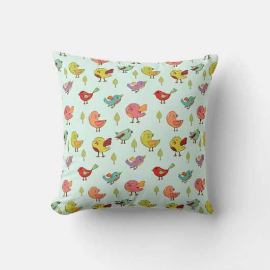 Cute Whimsical Hand Drawn Birds Pattern Kussen (Voorkant)