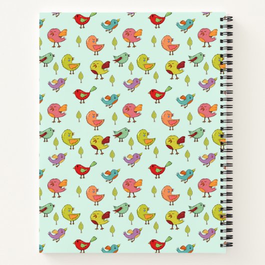 Cute Whimsical Hand Drawn Birds Pattern Notitieboek (Achterkant)