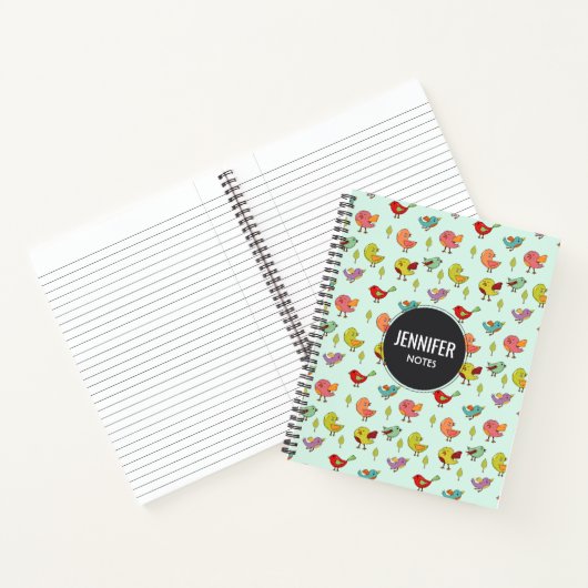 Cute Whimsical Hand Drawn Birds Pattern Notitieboek (Binnen)
