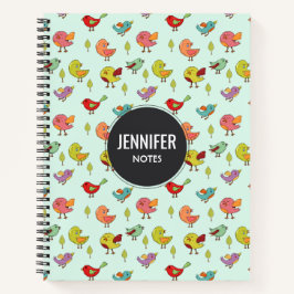Cute Whimsical Hand Drawn Birds Pattern Notitieboek