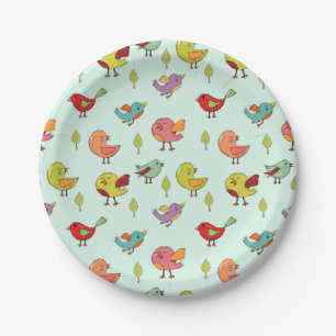 Cute Whimsical Hand Drawn Birds Pattern Papieren Bordje