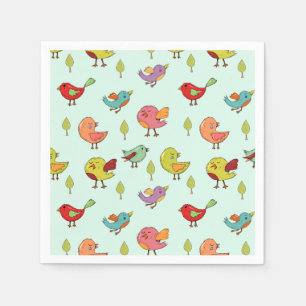 Cute Whimsical Hand Drawn Birds Pattern Servet
