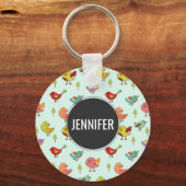 Cute Whimsical Hand Drawn Birds Pattern Sleutelhanger (Voorkant)