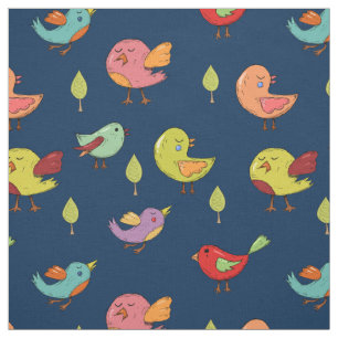Cute Whimsical Hand Drawn Birds Pattern Stof